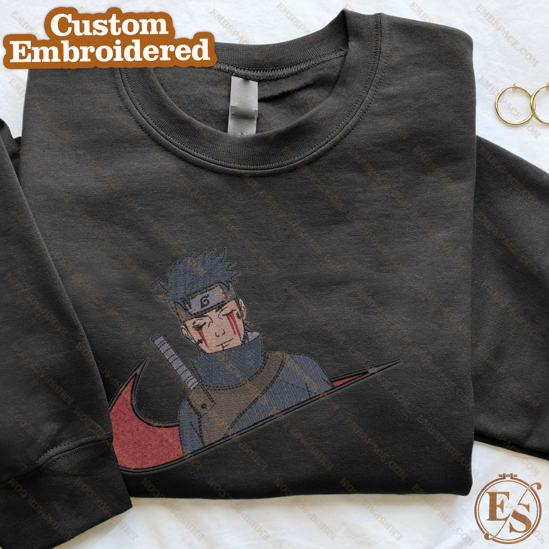 N Hero with Two Tears Embroidery Sweatshirt, N Anime Embroidery Sweatshirt A_NT30