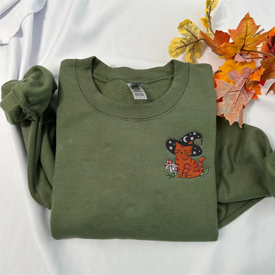 Cat Halloween Embroidery Sweatshirt, Halloween Embroidery Sweatshirt HLW_M342