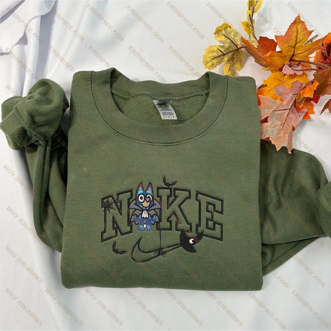 N Blue Dog Halloween Embroidery Sweatshirt, Halloween Embroidery Sweatshirt HLW_M1860