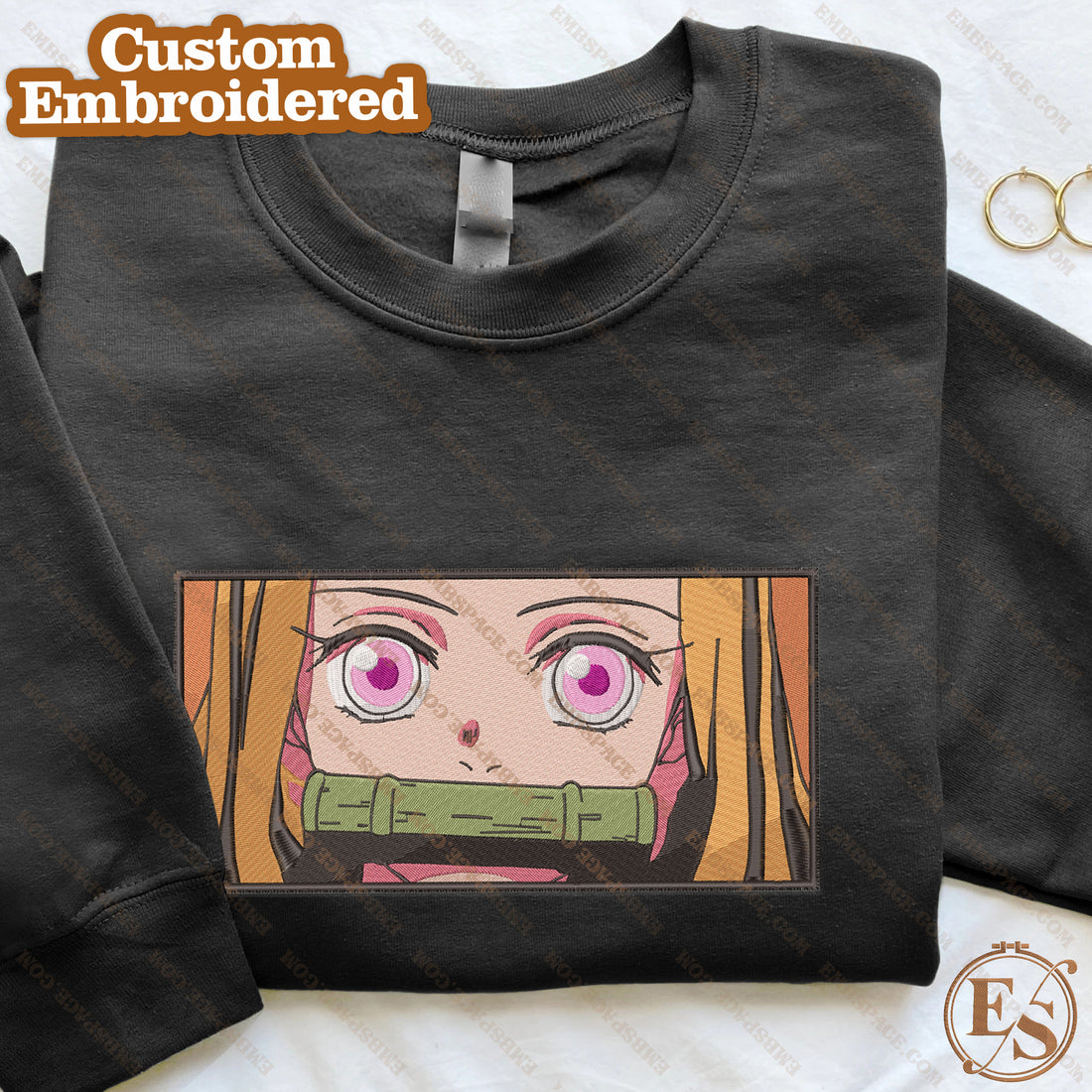 Anime The Demon Siste Character Gag Framed Emb Sweatshirt, Anime Box Embroidery Sweatshirt A_DS48