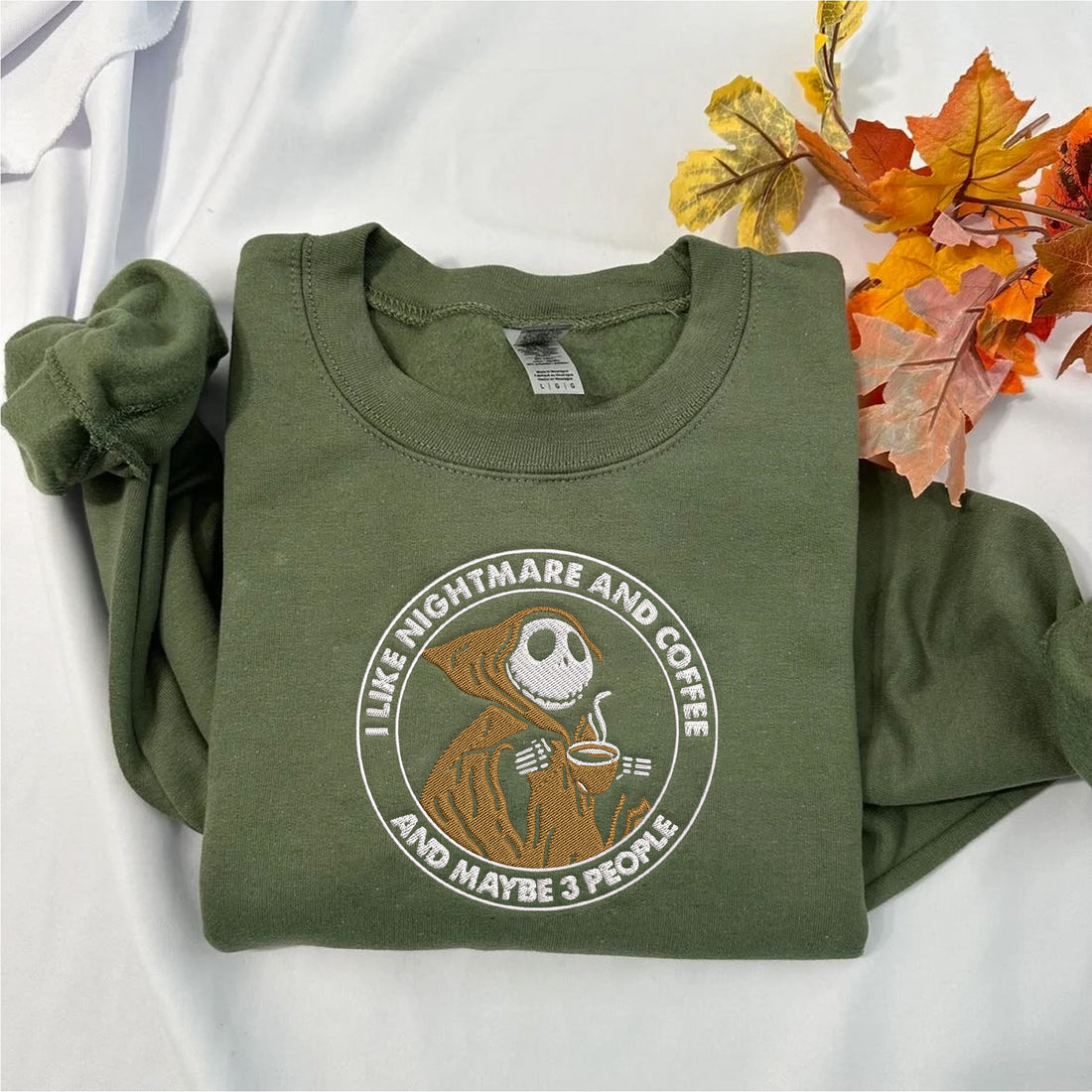 I Like Bad Dream And Coffee Maybe 3 People Embroidery Sweatshirt, Halloween Embroidery Sweatshirt HLW_M963