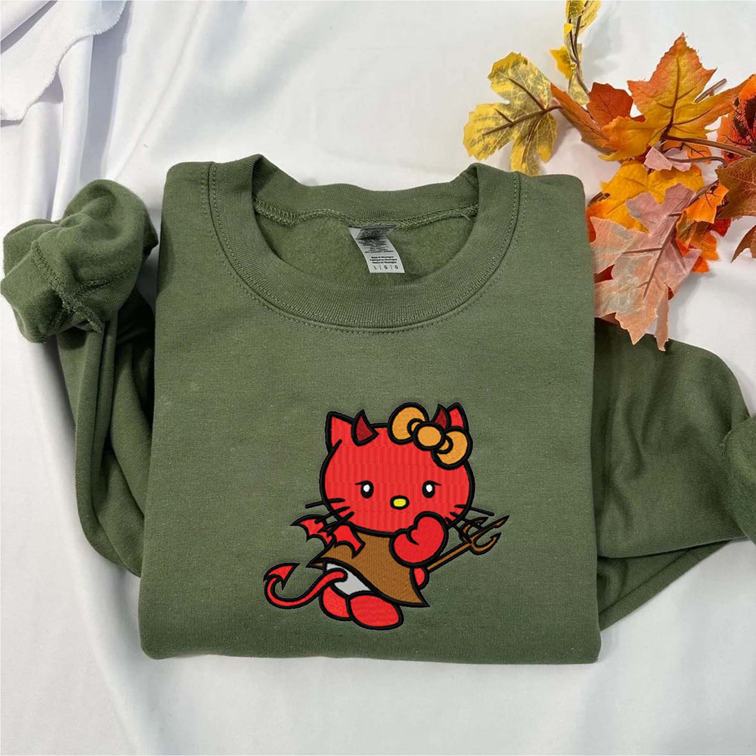 Halloween Devil Cat Embroidery Sweatshirt, Halloween Embroidery Sweatshirt HLW_M503