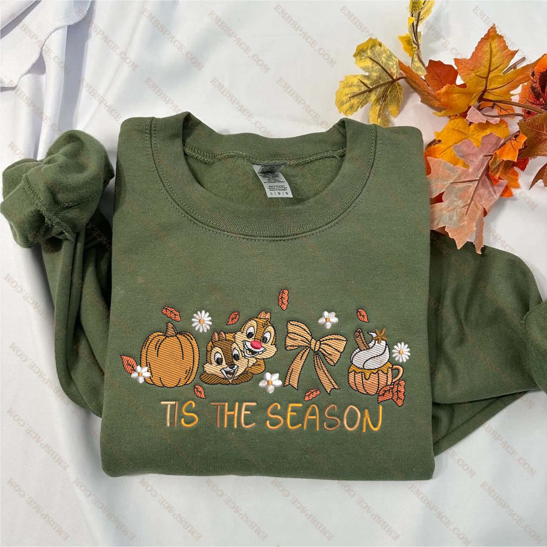 Pumpkin Squirrels Bow Tie and Cake Embroidery Sweatshirt, Halloween Embroidery Sweatshirt HLW_M1903