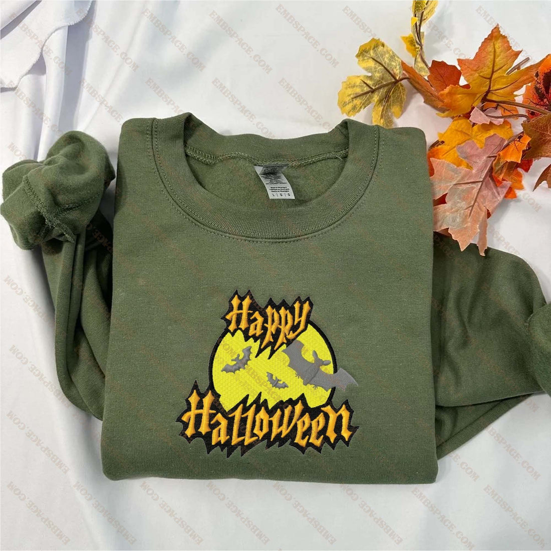 Halloween Bat Under The Moon Embroidery Sweatshirt, Halloween Embroidery Sweatshirt HLW_M1785