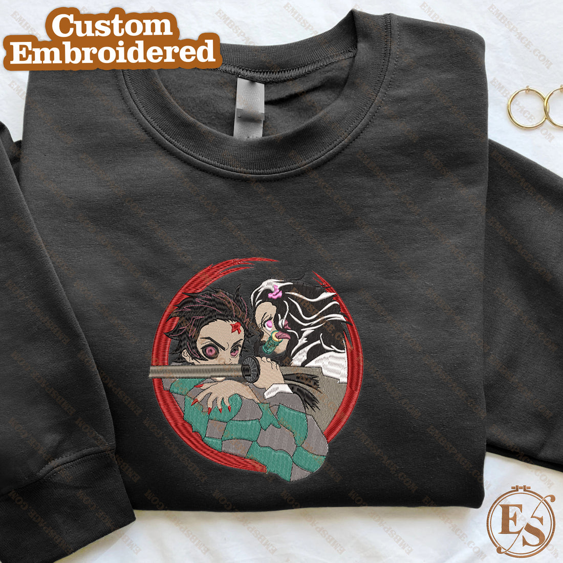 Boy and Girl Anime Carry Knife Embroidery Sweatshirt, Anime Embroidery Sweatshirt A_DS51