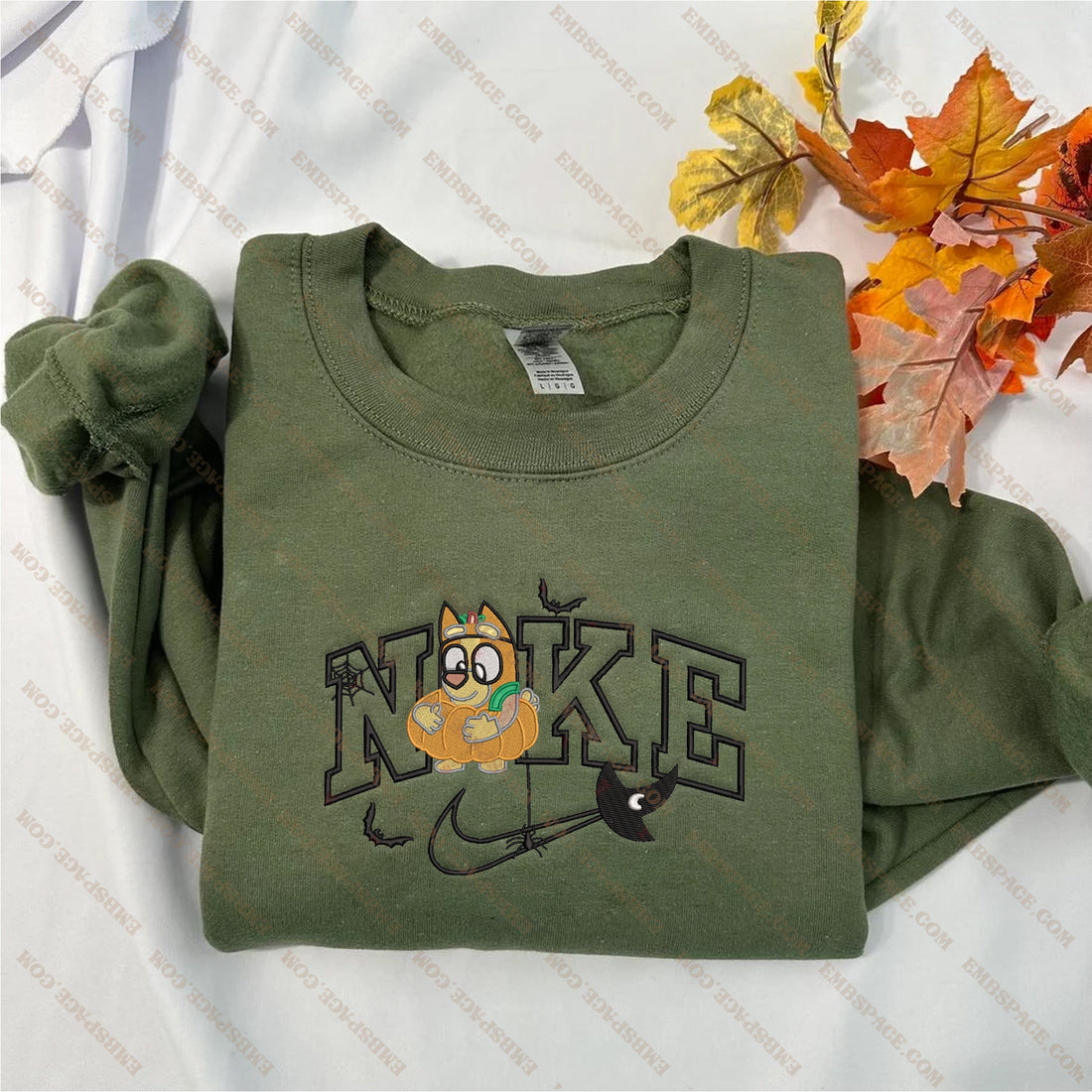N Blue Dog in Pumpkin Halloween Embroidery Sweatshirt, Halloween Embroidery Sweatshirt HLW_M1859