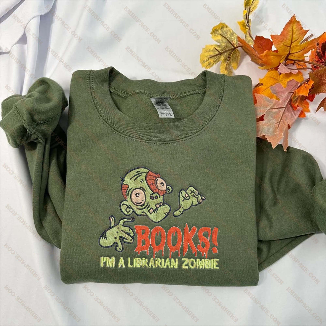 Zombie Books Halloween Embroidery Sweatshirt, Halloween Embroidery Sweatshirt HLW_M2089