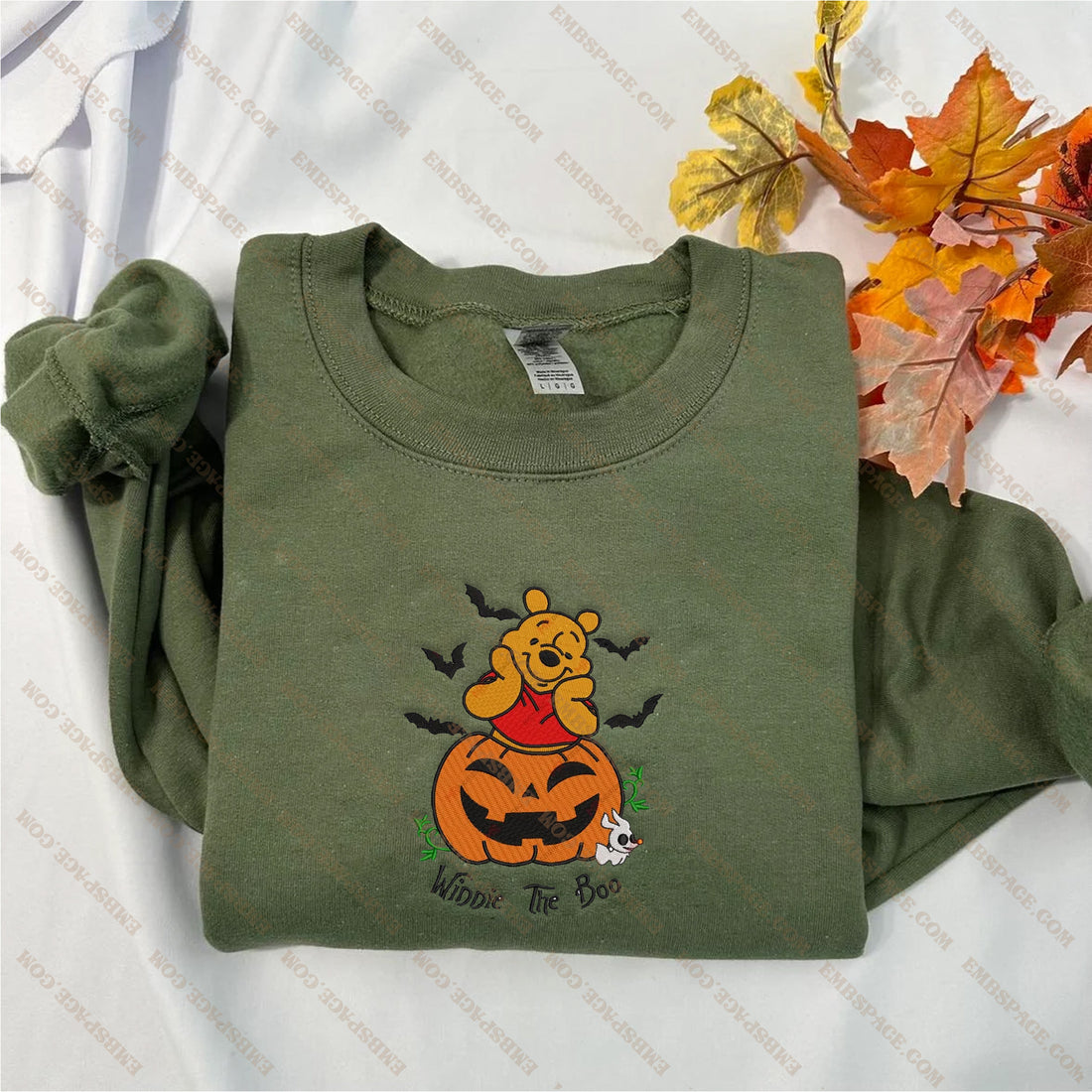 Bear in Pumpkin with Bats Halloween Embroidery Sweatshirt, Halloween Embroidery Sweatshirt HLW_M2066
