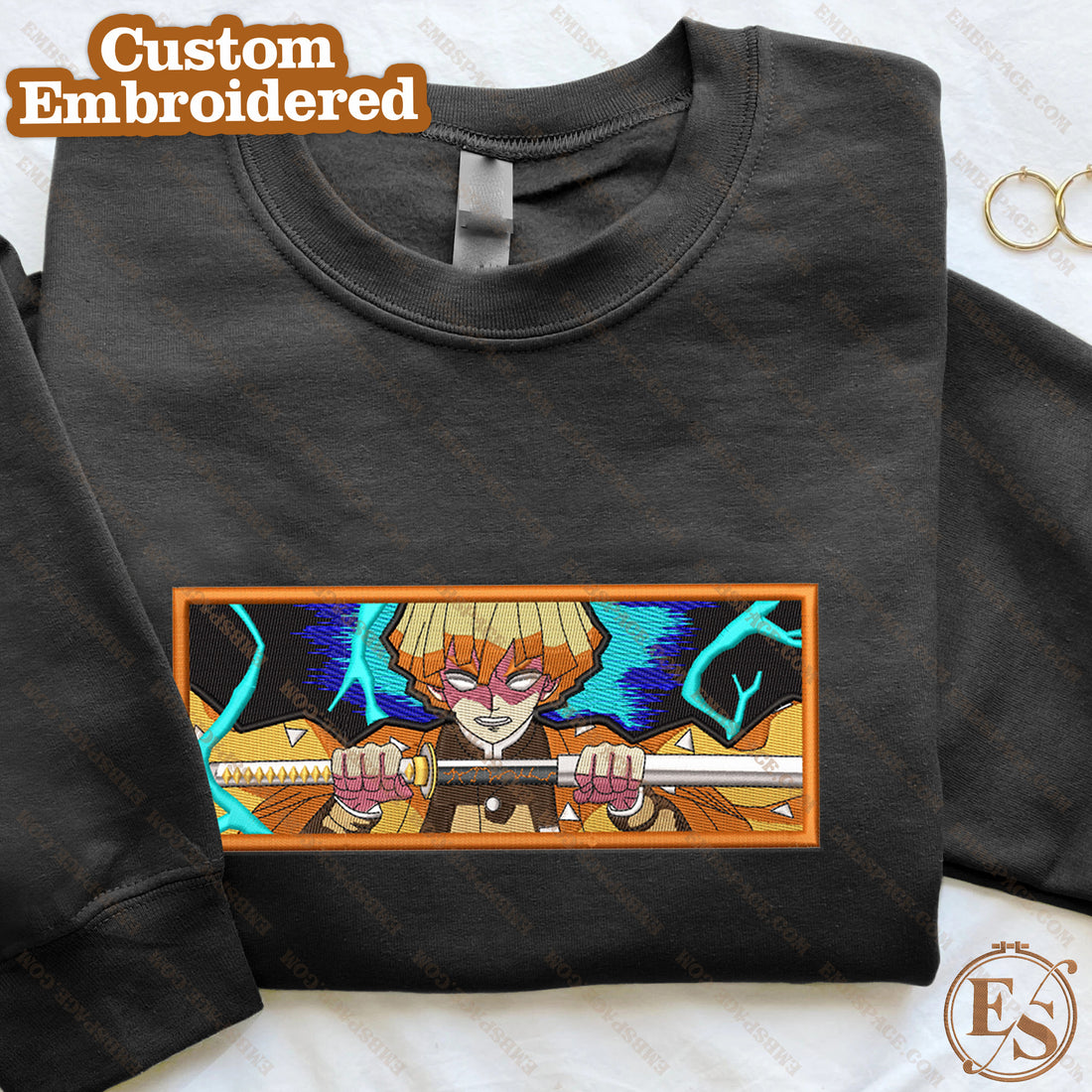 Anime Lightning Warrior Character Attack Emb Sweatshirt, Anime Box Embroidery Sweatshirt A_DS37