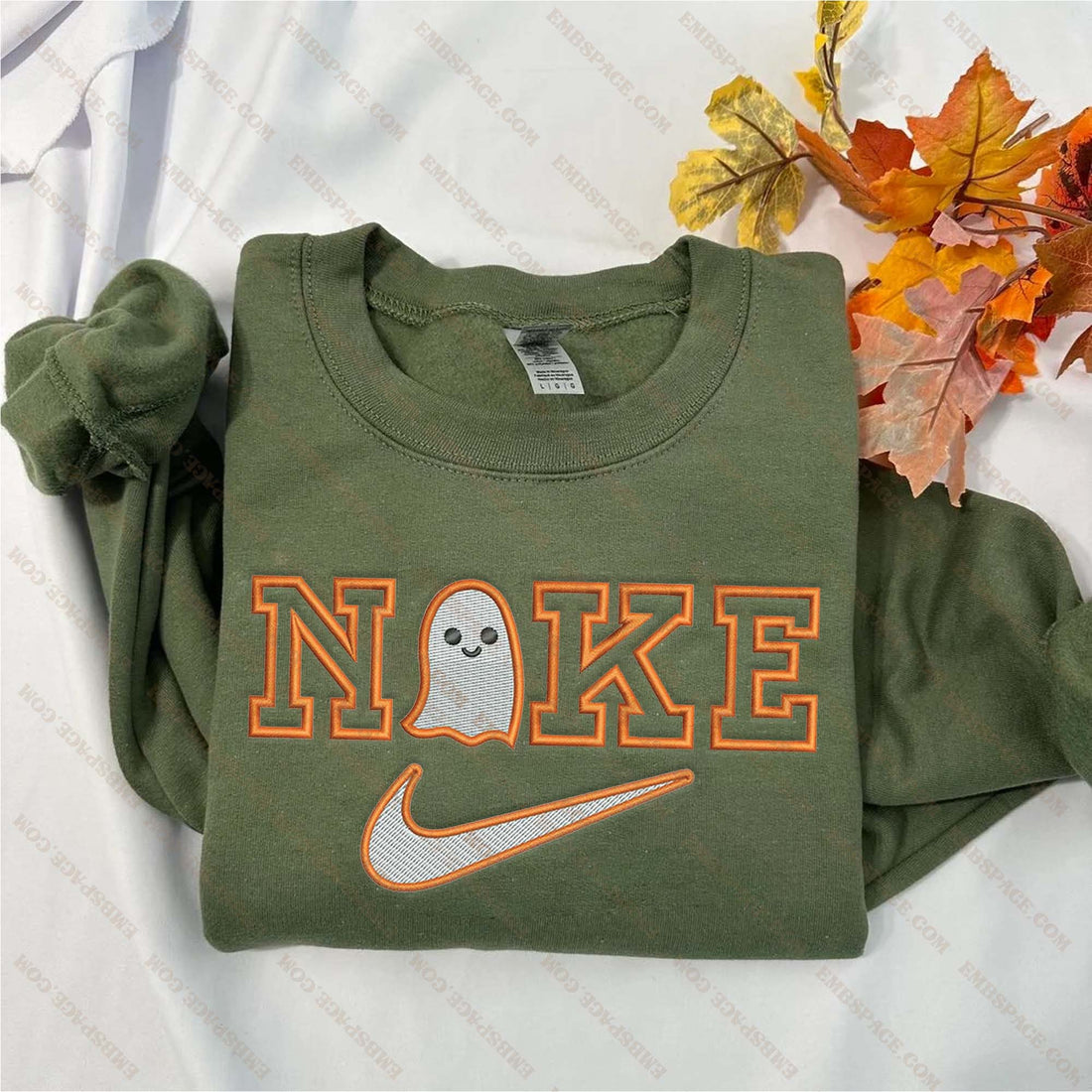 N Ghost Smile Halloween Embroidery Sweatshirt, Halloween Embroidery Sweatshirt HLW_M1667