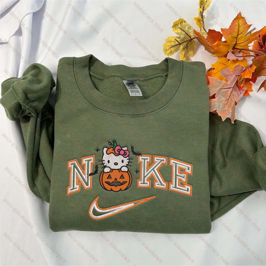 N Cat in Pumpkin Halloween Embroidery Sweatshirt, Halloween Embroidery Sweatshirt HLW_M1842