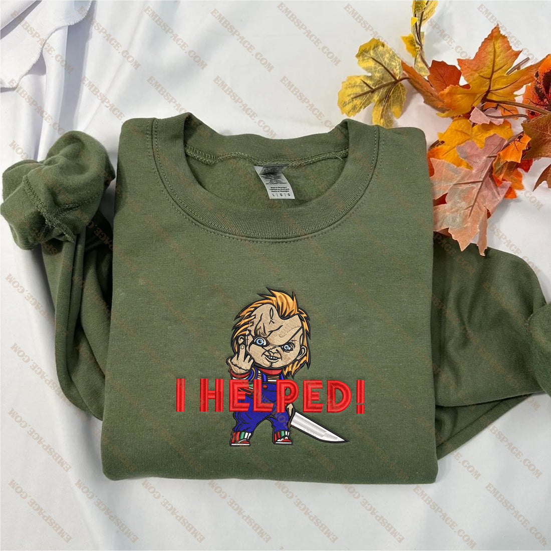 Halloween Horror Movie Doll Killer I Helped Embroidery Sweatshirt, Halloween Embroidery Sweatshirt HLW_M1718