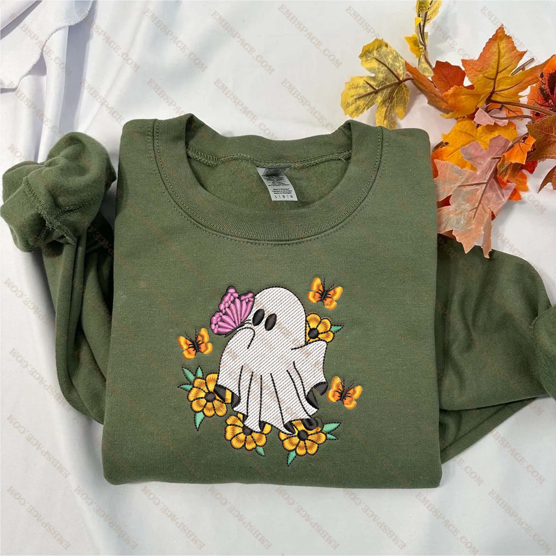 Western Floral Ghost Embroidery Sweatshirt, Halloween Embroidery Sweatshirt HLW_M1569
