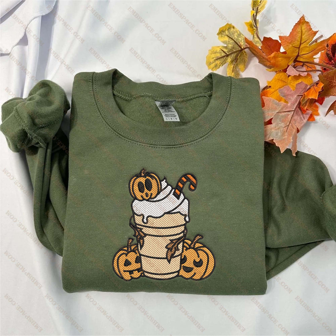 Pumpkin Spice Latte Embroidery Sweatshirt, Halloween Embroidery Sweatshirt HLW_M1611