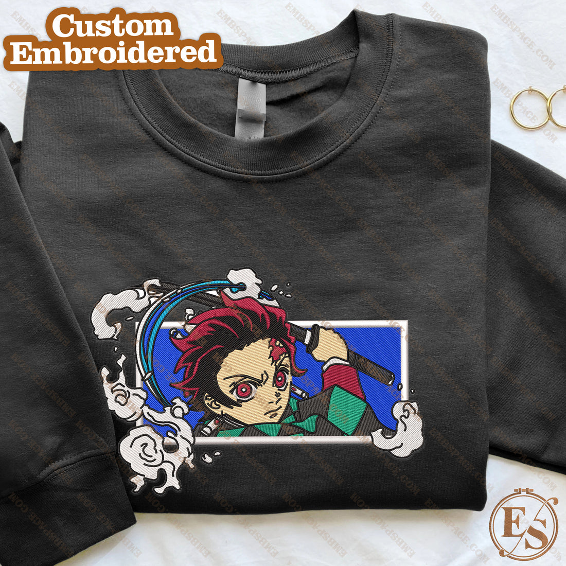 Hero with Sword Strike Embroidery Sweatshirt, Anime Box Embroidery Sweatshirt A_DS55