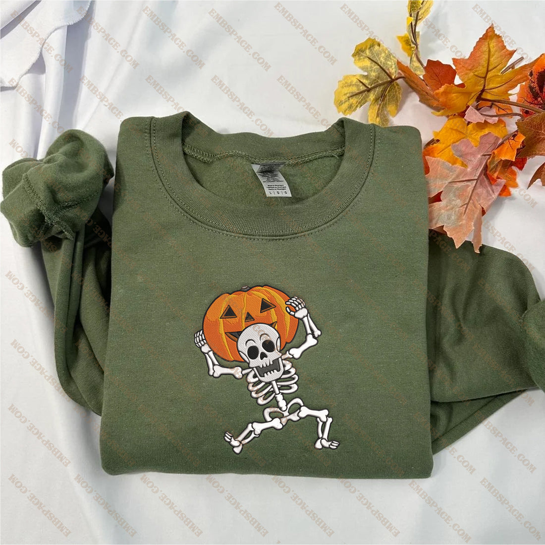 Halloween Skeletons Pumpkin Embroidery Sweatshirt, Halloween Embroidery Sweatshirt HLW_M1732