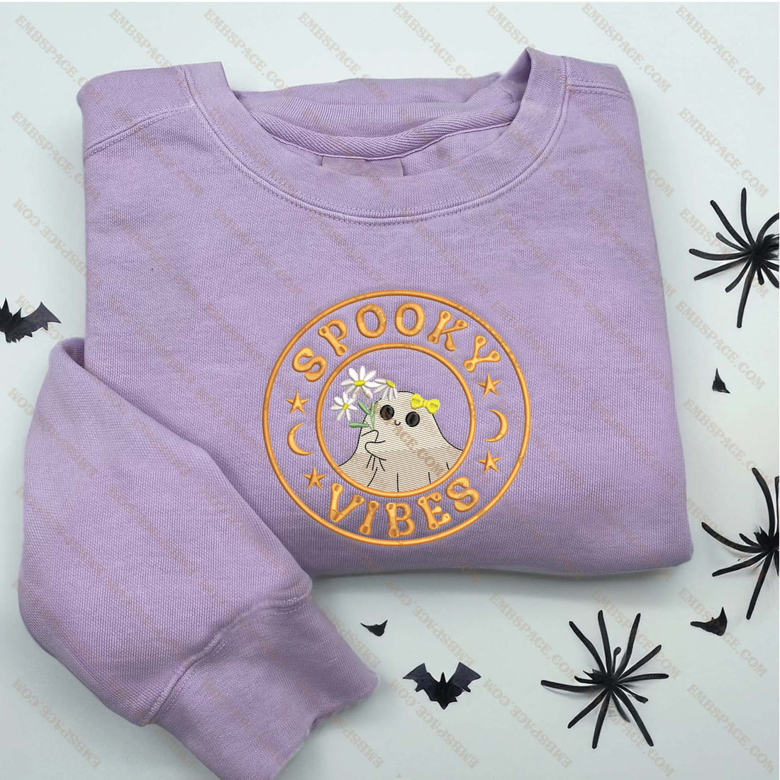 Spooky Vibes Halloween Embroidery Sweatshirt, Halloween Embroidery Sweatshirt HLW_M1801