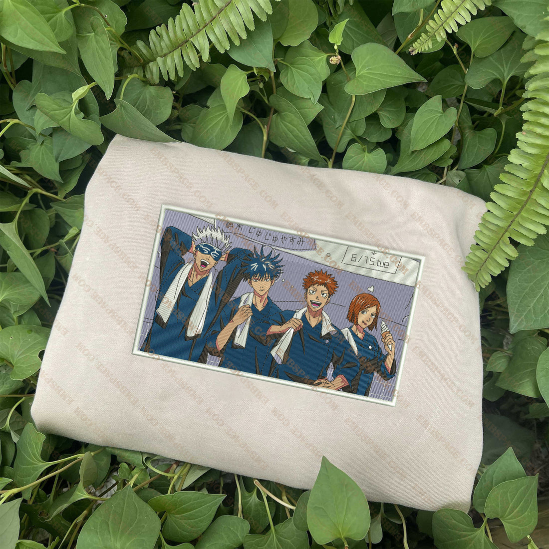 Anime Team of Four Sorcerers Embroidery Sweatshirt, Manga Box Embroidery Sweatshirt A_JK50