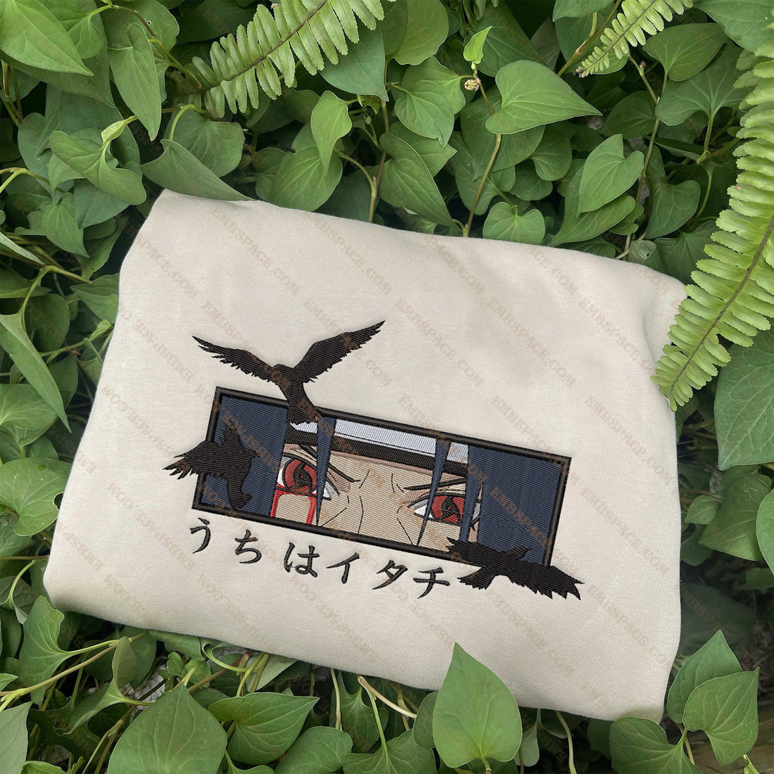 Red Eyed Hero with Birds Embroidery Sweatshirt, Manga Box Embroidery Sweatshirt A_NT11