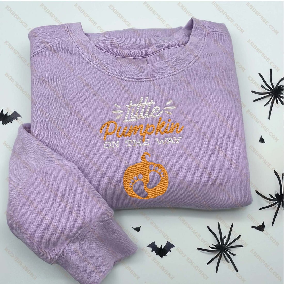 Little Pumpkin On The Way Embroidery Sweatshirt, Halloween Embroidery Sweatshirt HLW_M1651