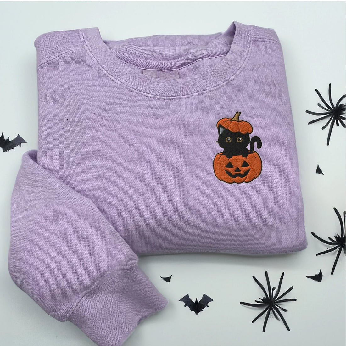 Cat in Pumpkin Halloween Sweatshirt, Halloween Embroidery Sweatshirt HLW_M353