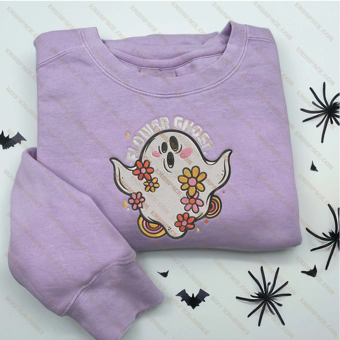 Flower Ghost Halloween Embroidery Sweatshirt, Halloween Embroidery Sweatshirt HLW_M1662