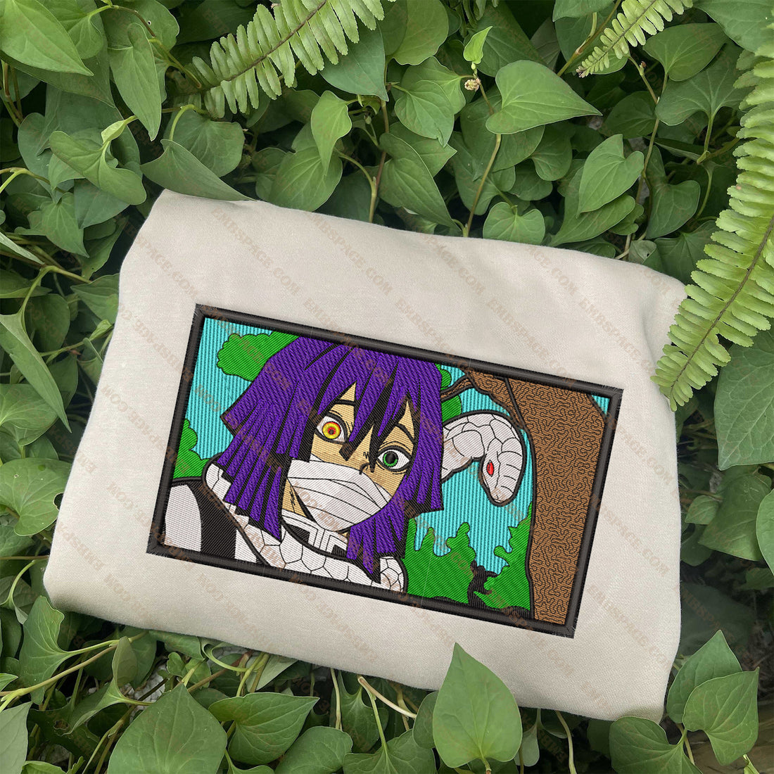 Anime with Purple Hair and Snake Embroidery Sweatshirt, Anime Box Embroidery Sweatshirt A_DS54