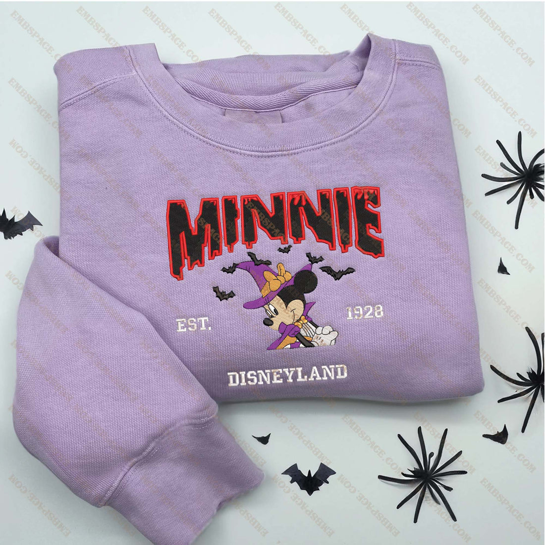 Cartoon Girl Mouse Character Est 1928  Halloween Embroidery Sweatshirt, Halloween Embroidery Sweatshirt HLW_M1769