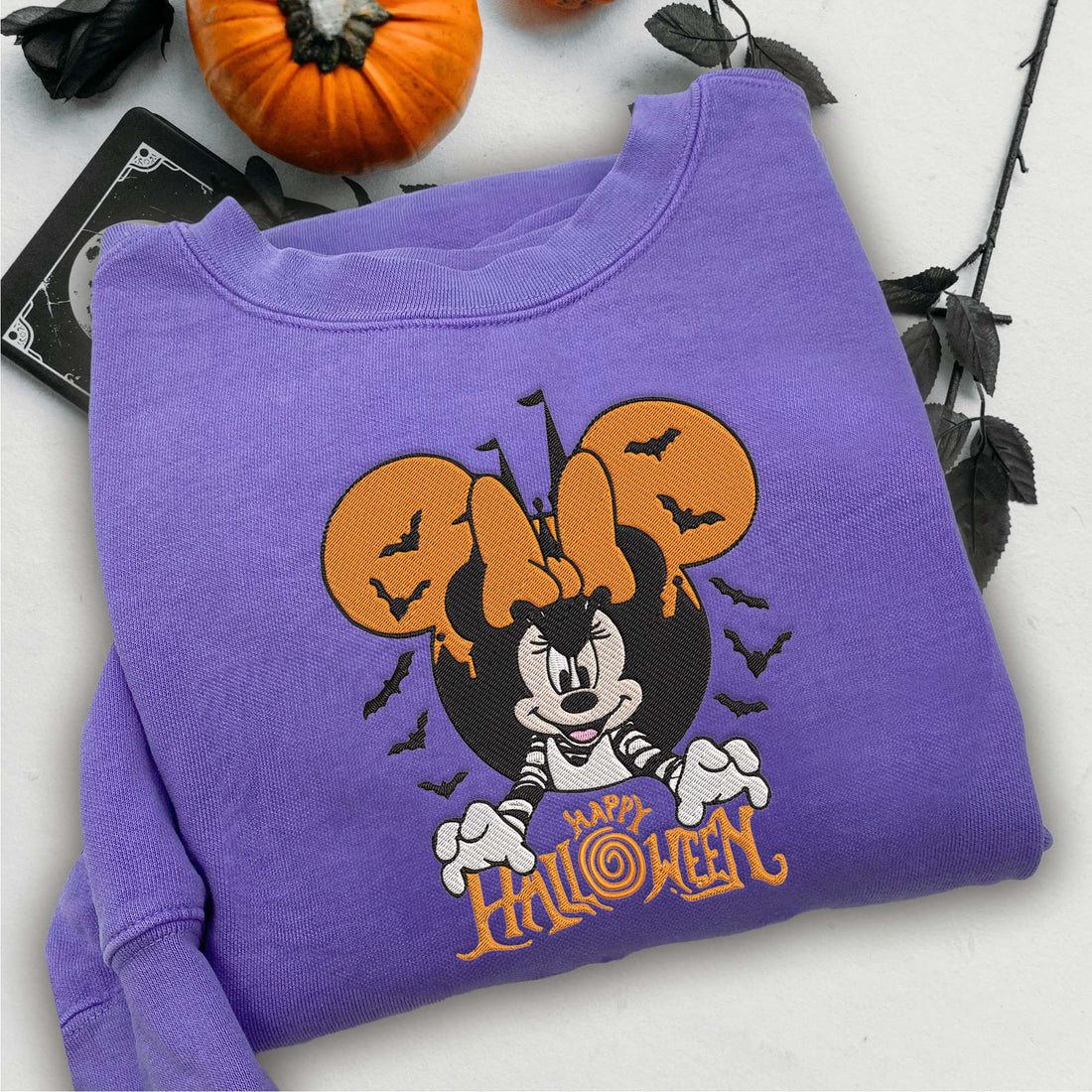 Happy Mouse Halloween Embroidery Sweatshirt, Halloween Embroidery Sweatshirt HLW_M498