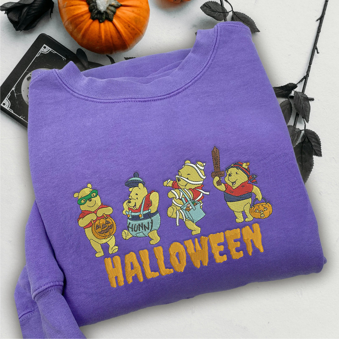 Bear and Friends Halloween Sweatshirt, Halloween Embroidery Sweatshirt HLW_M674