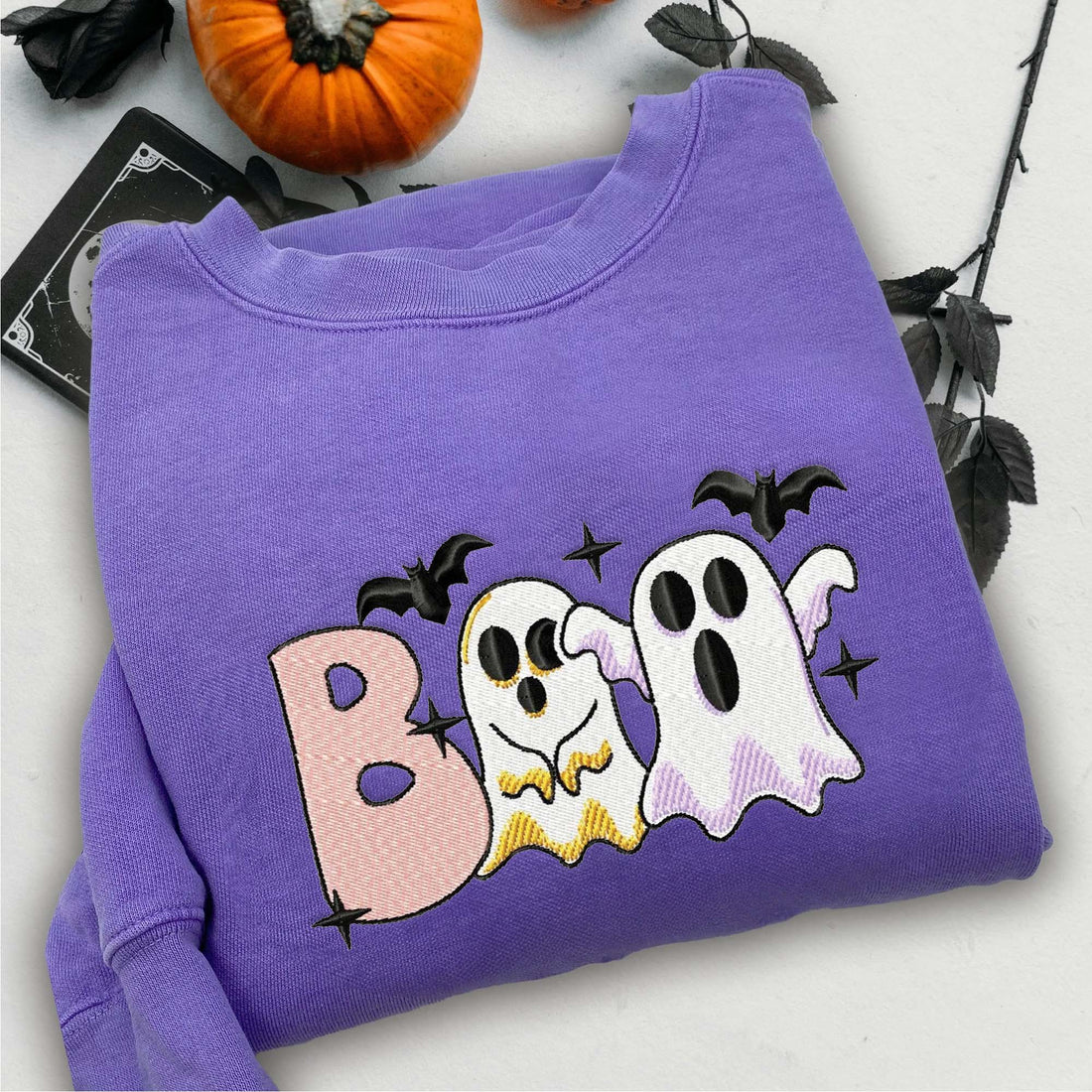 Boo Ghost Halloween Sweatshirt, Halloween Embroidery Sweatshirt HLW_M438