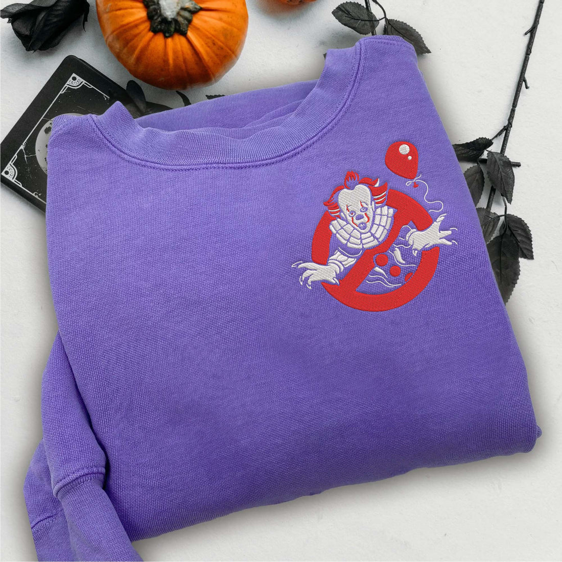 Horror Character Clown Embroidery Sweatshirt, Halloween Embroidery Sweatshirt HLW_M542