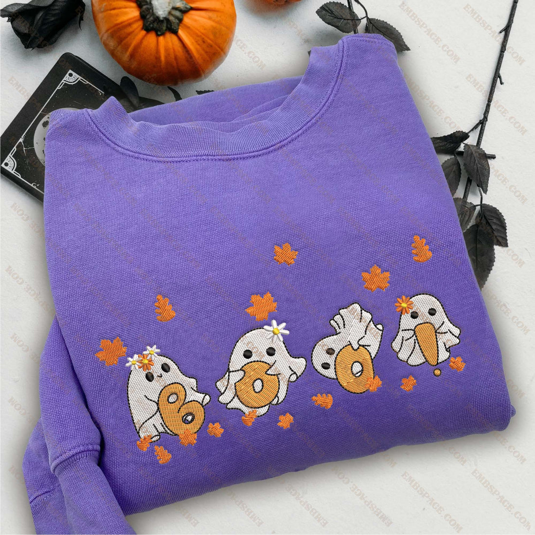 Halloween Cute Four Boo Ghost Embroidery Sweatshirt, Halloween Embroidery Sweatshirt HLW_M1509