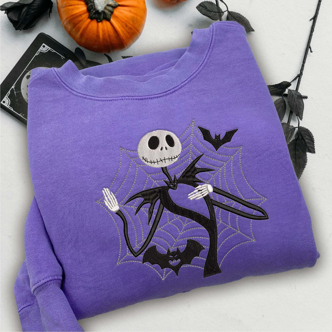 Horror Character Spiderweb Halloween Sweatshirt, Halloween Embroidery Sweatshirt HLW_M287