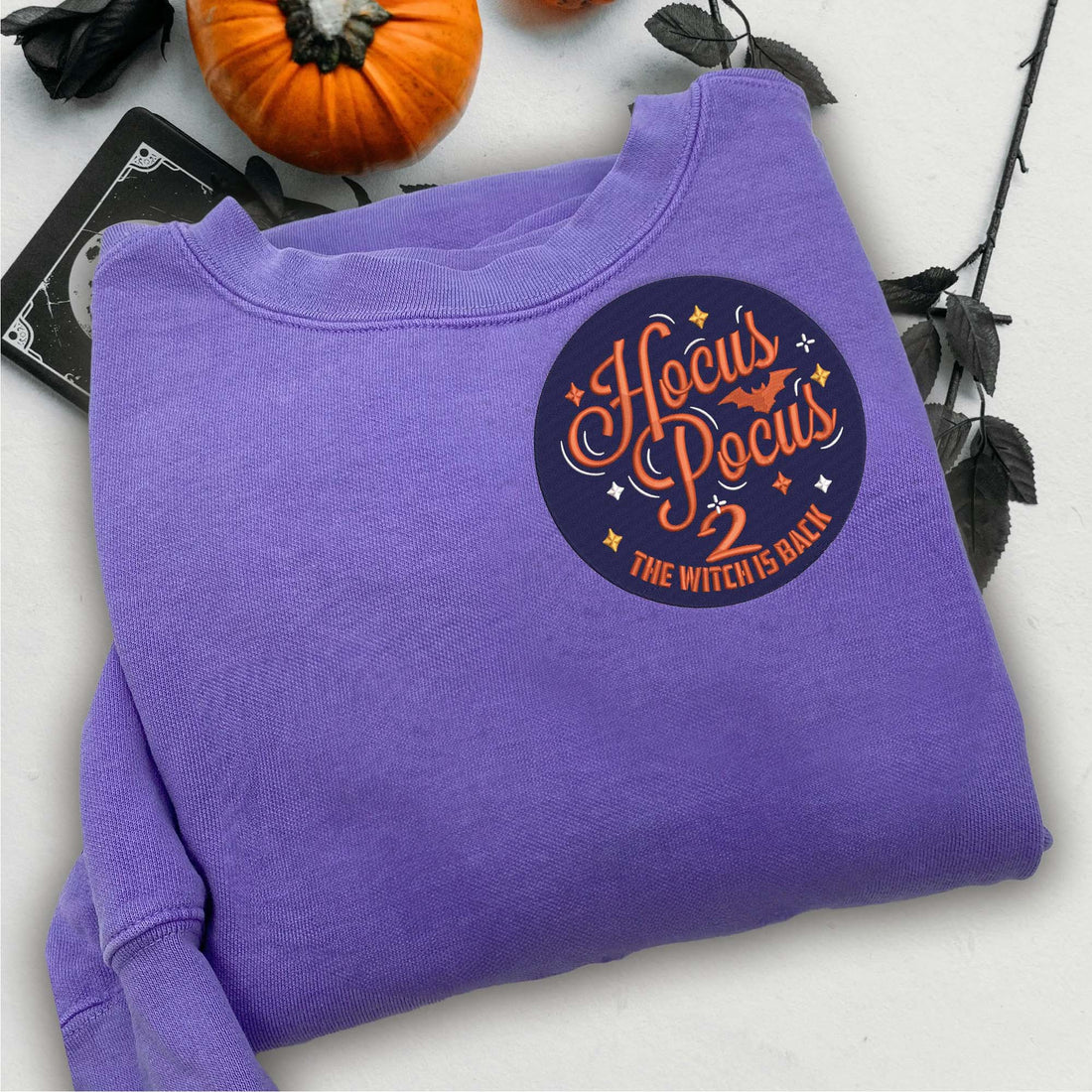 The Witch Is Back Halloween Embroidery Sweatshirt, Halloween Embroidery Sweatshirt HLW_M774