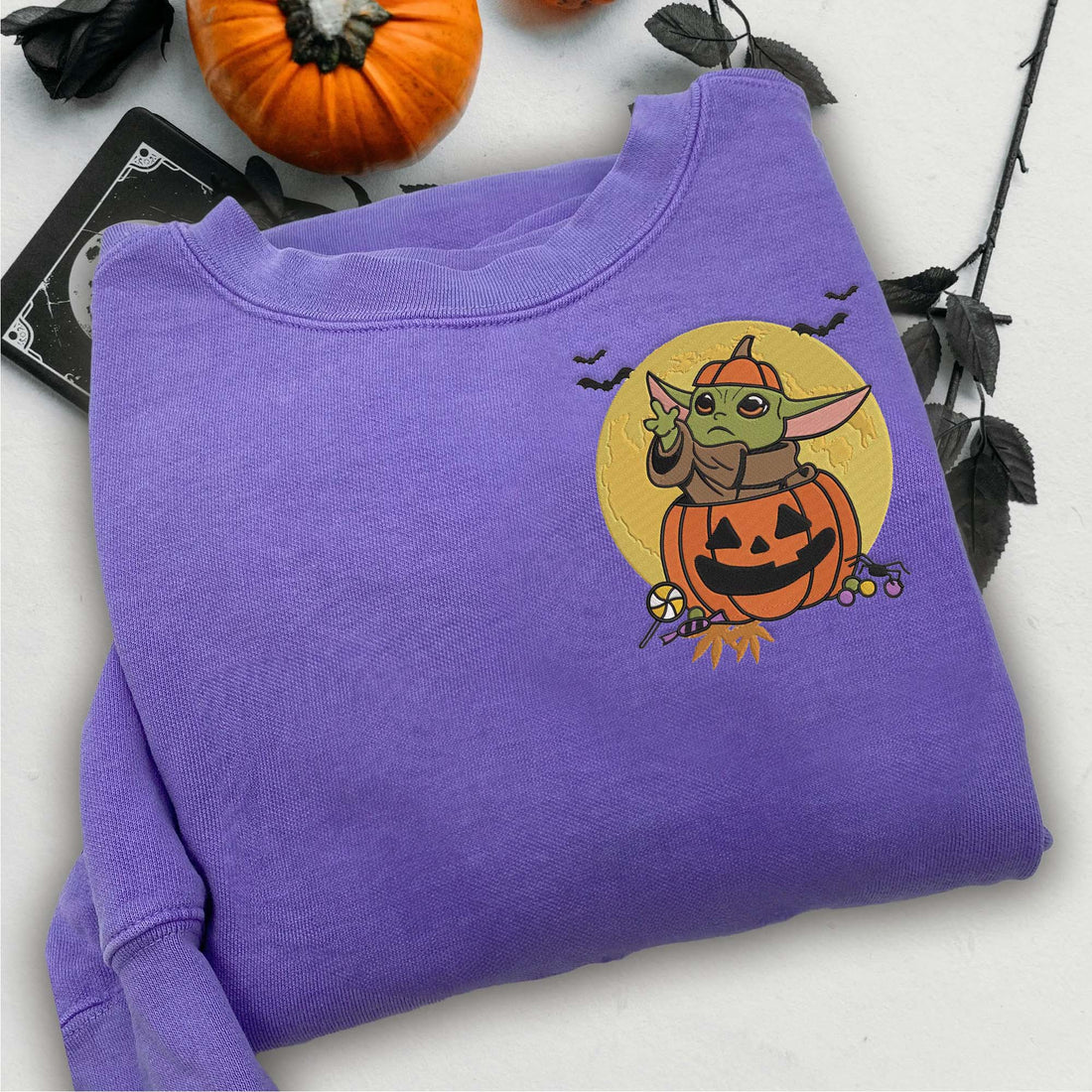 Aliens in Pumpkin Embroidery Sweatshirt, Halloween Embroidery Sweatshirt HLW_M747