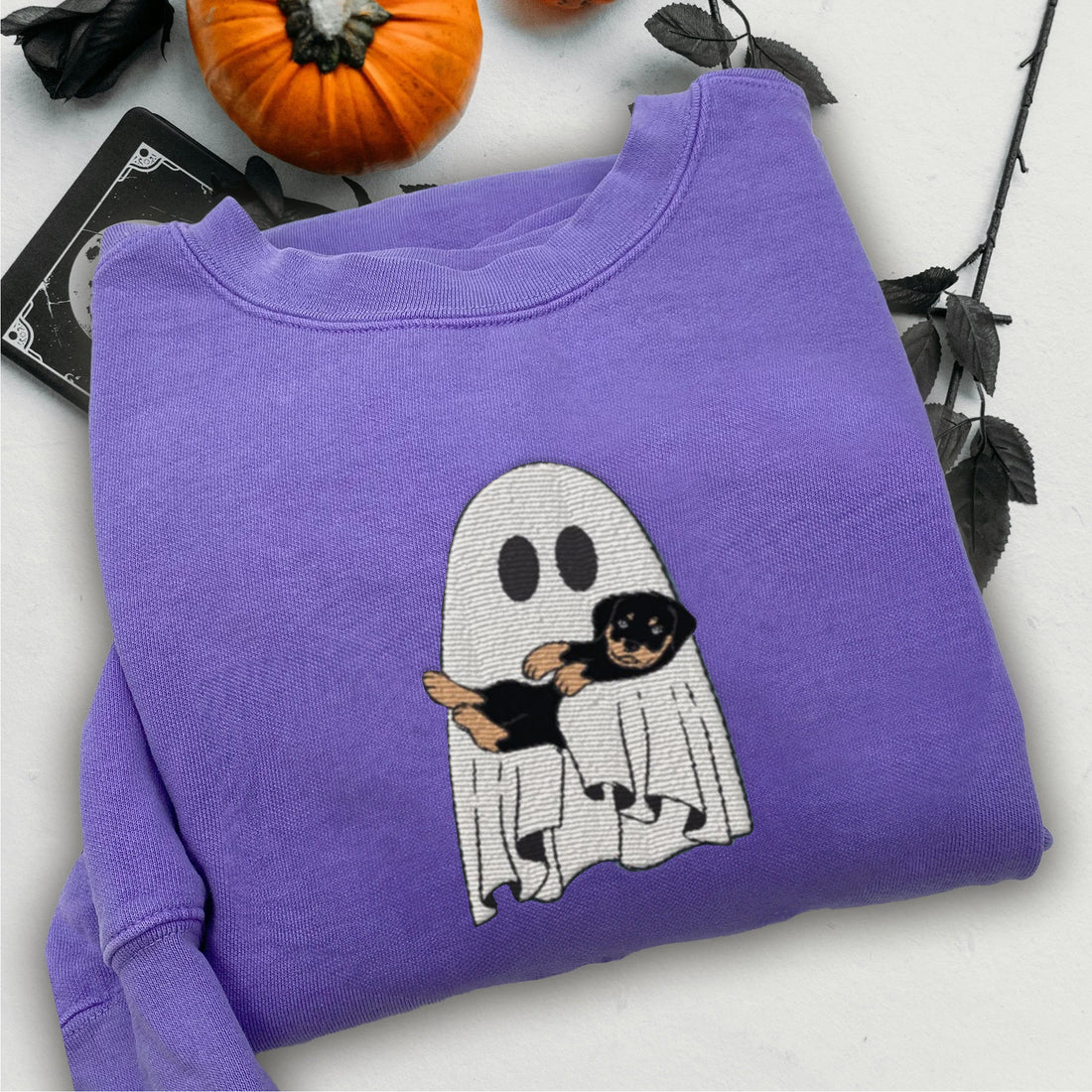 Ghost Carry Dog Halloween Sweatshirt, Halloween Embroidery Sweatshirt HLW_M373