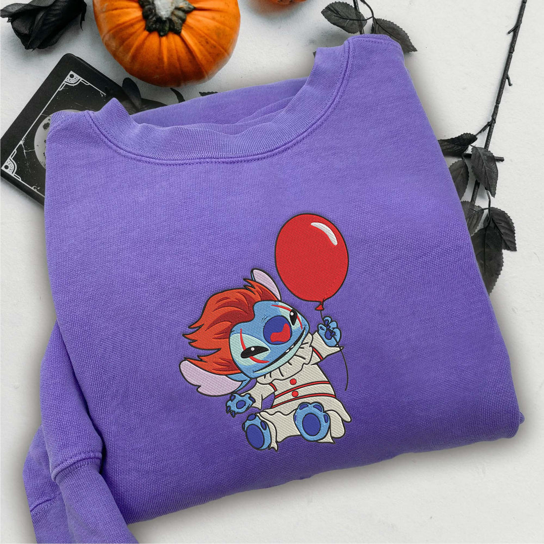 Cartoon Clown Character with Baloon Halloween Sweatshirt, Halloween Embroidery Sweatshirt HLW_M547