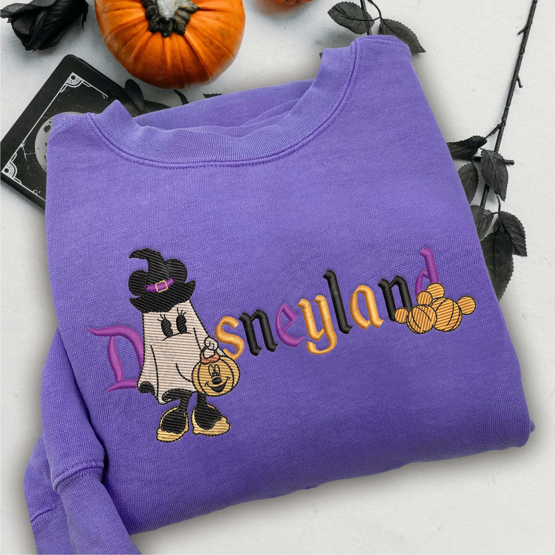 Ghost Mouse Pumpkin Halloween Sweatshirt, Halloween Embroidery Sweatshirt HLW_M279