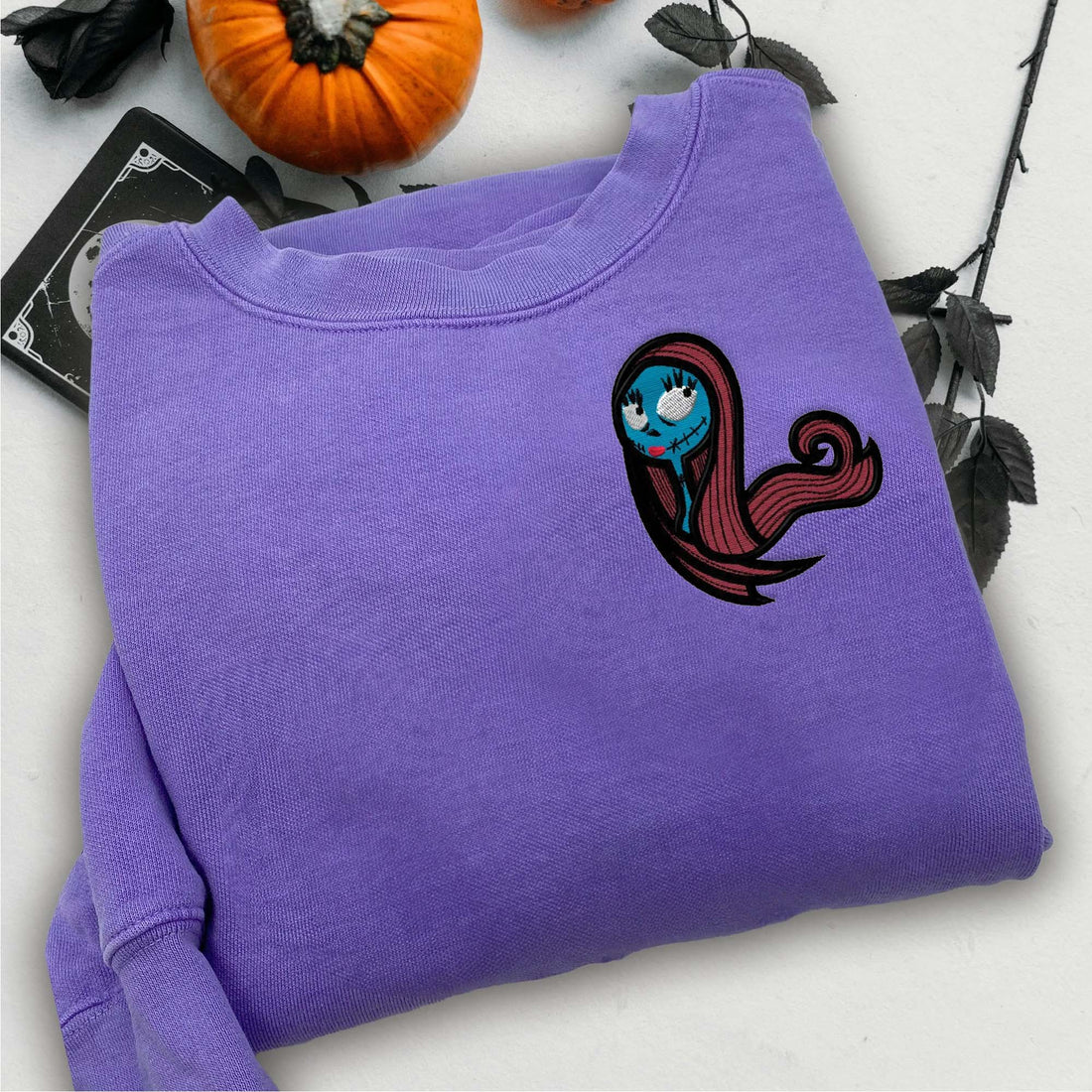 Head Horror Girl Character Sweatshirt, Halloween Embroidery Sweatshirt HLW_M329