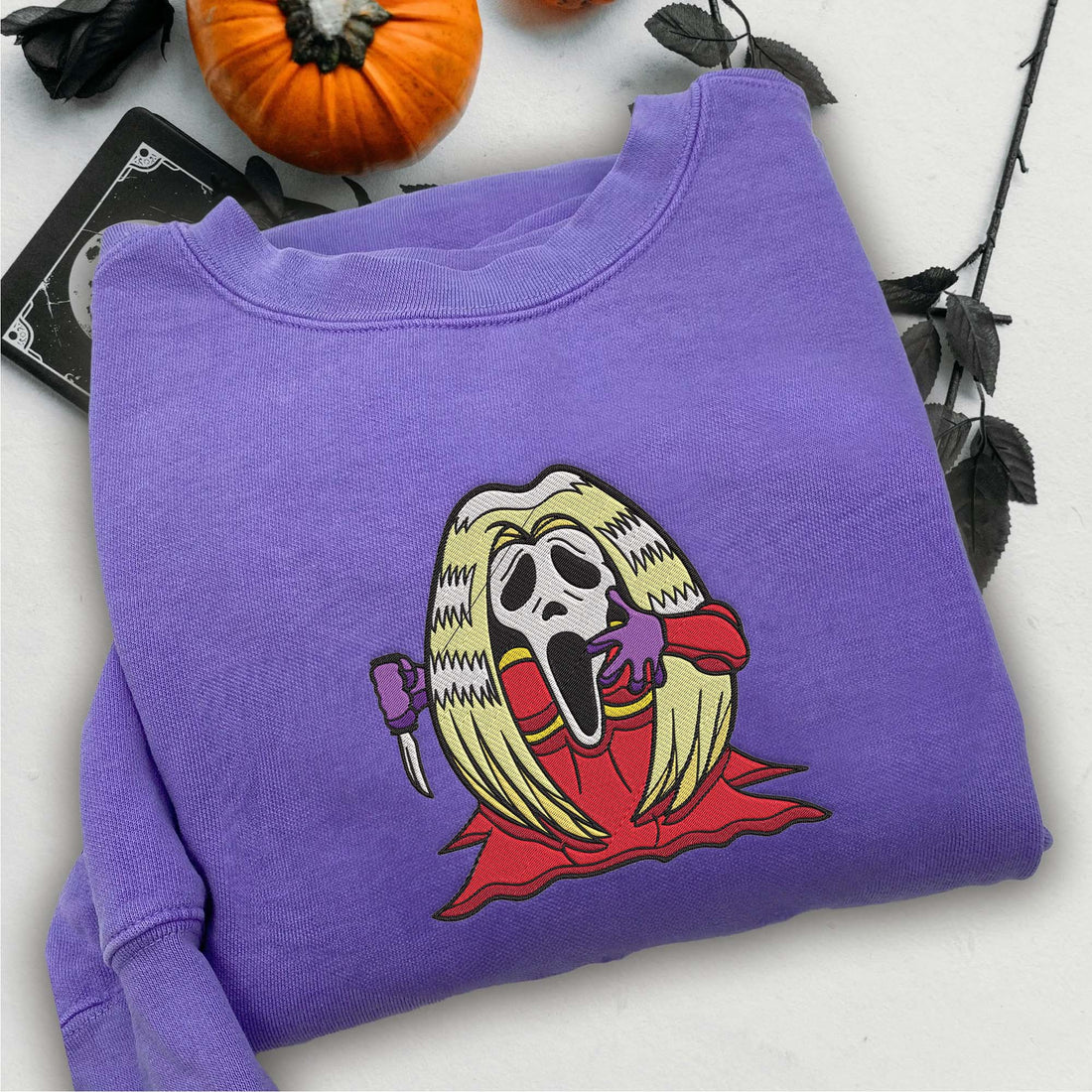 Funny Scream Ghost Embroidery Sweatshirt, Halloween Embroidery Sweatshirt HLW_M475