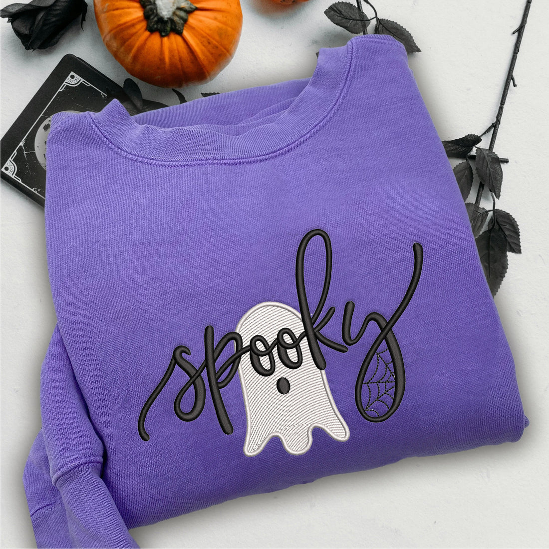 Spooky Ghost Embroidery Sweatshirt, Halloween Embroidery Sweatshirt HLW_M335