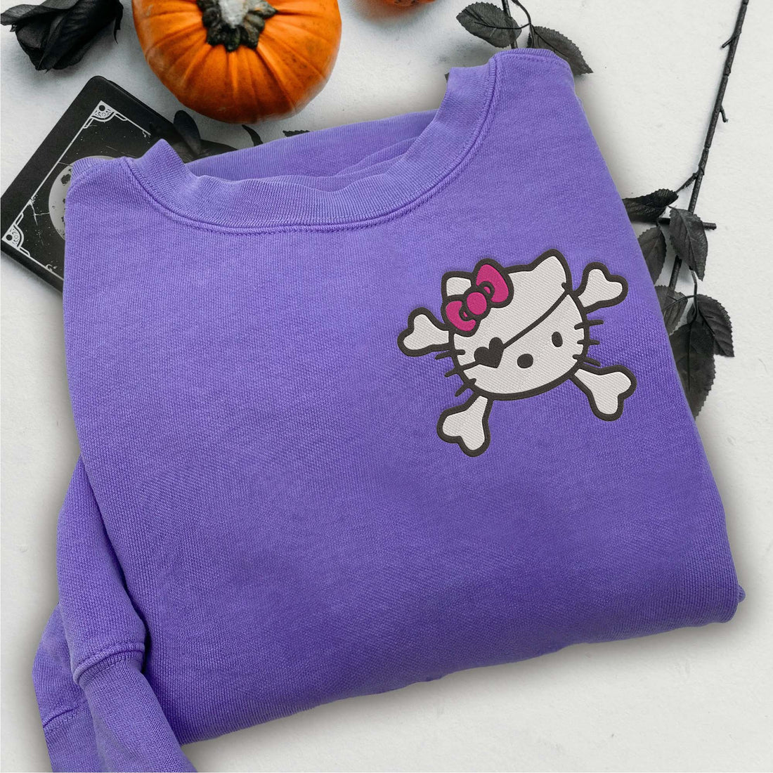 Cat Pirate Halloween Embroidery Sweatshirt, Halloween Embroidery Sweatshirt HLW_M997