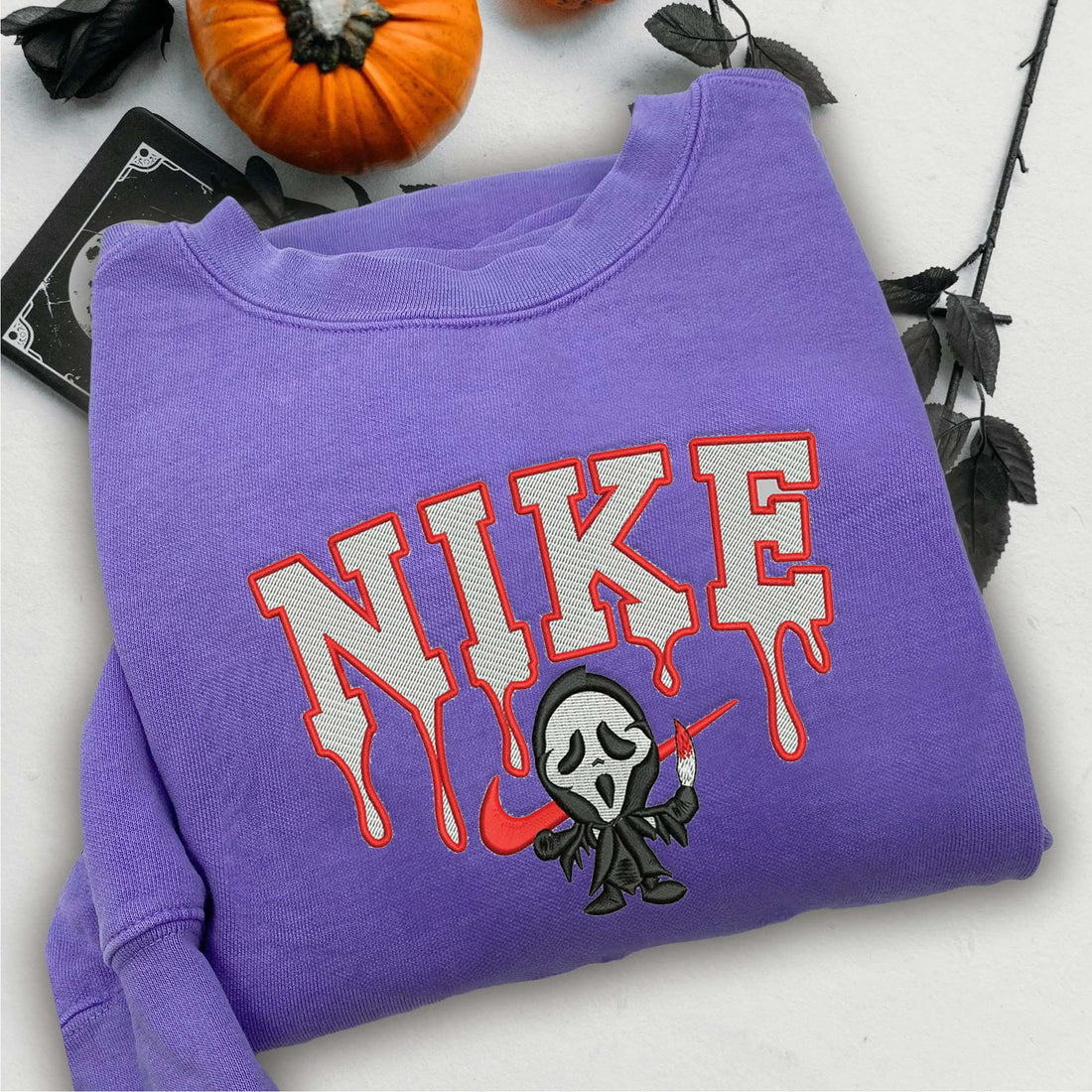N Ghost Horror Embroidery Sweatshirt, Halloween Embroidery Sweatshirt HLW_M642