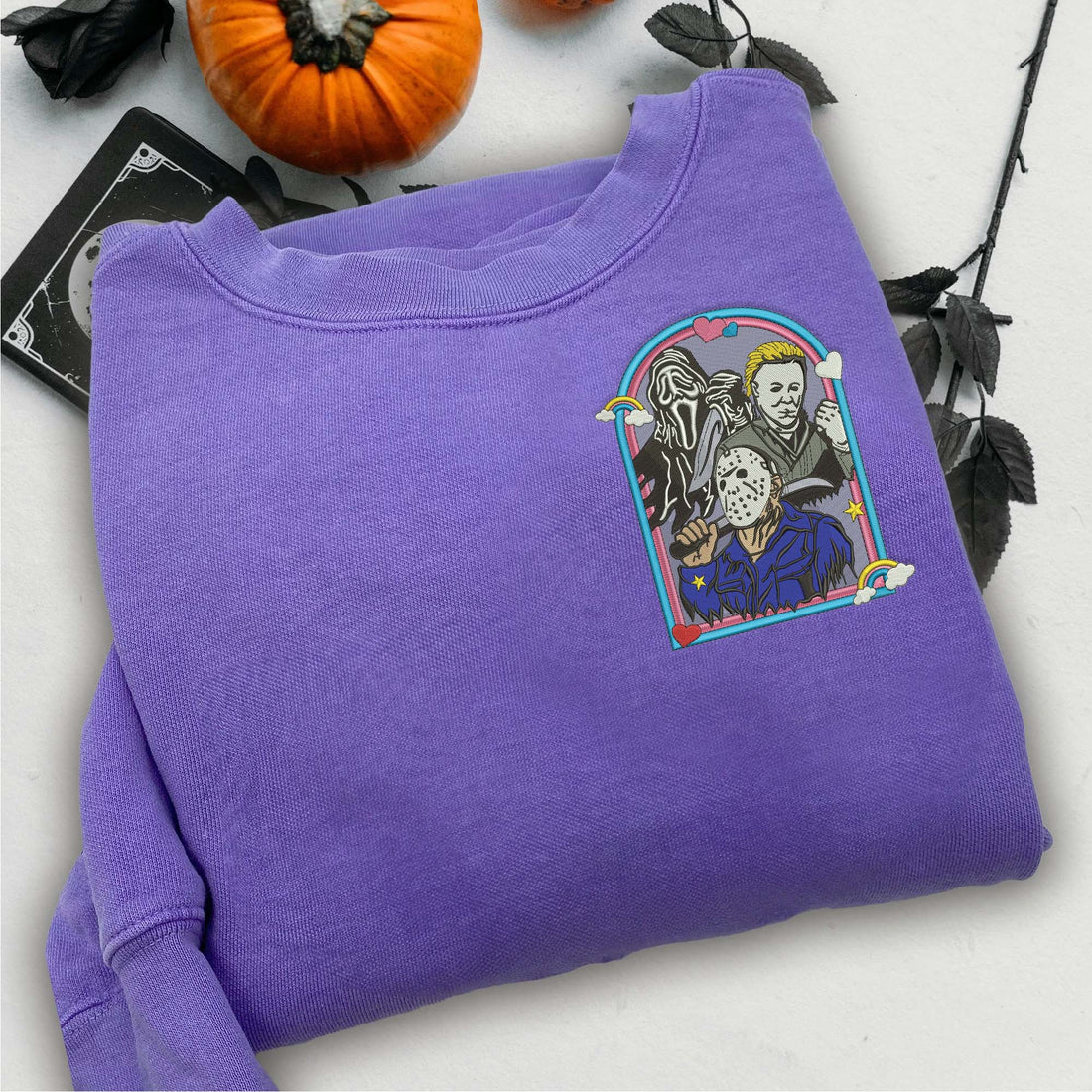 Horror Characters Friends Sweatshirt, Halloween Embroidery Sweatshirt HLW_M615