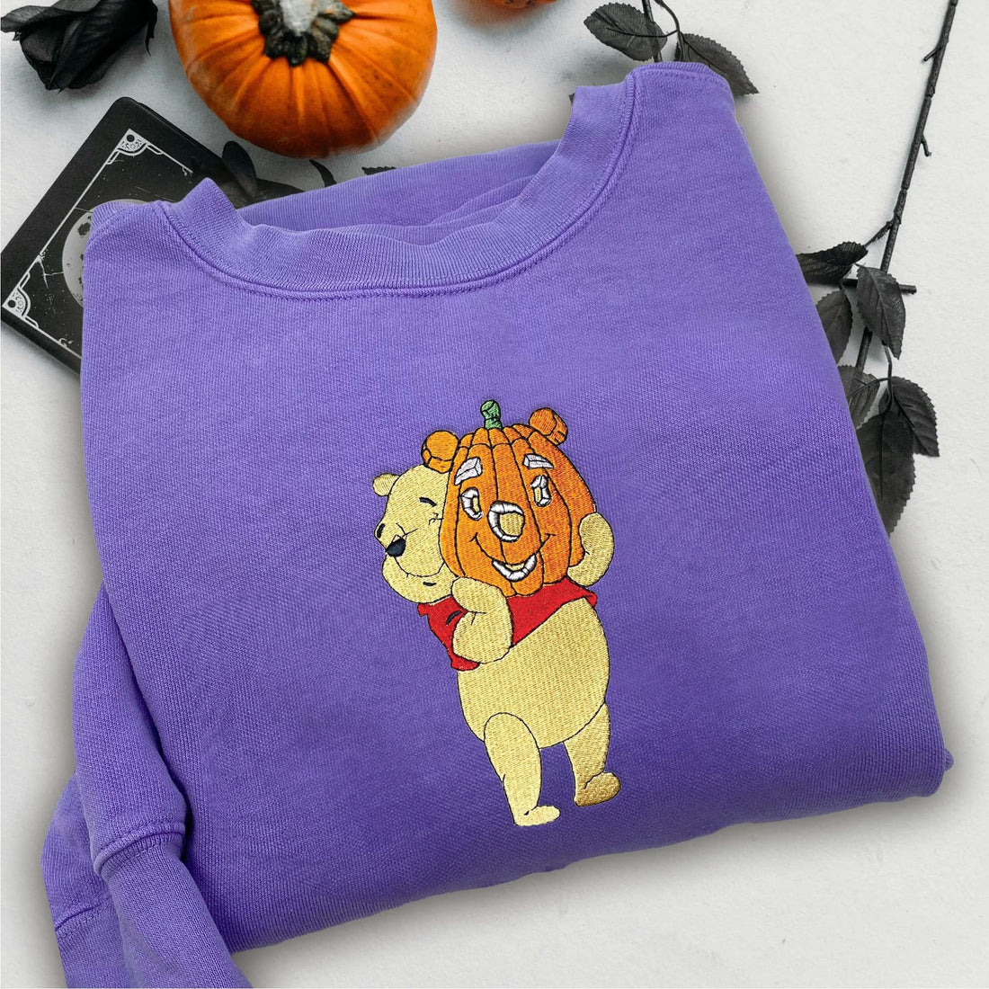 Pumpkin Cartoon Bear Embroidery Sweatshirt, Halloween Embroidery Sweatshirt HLW_M422