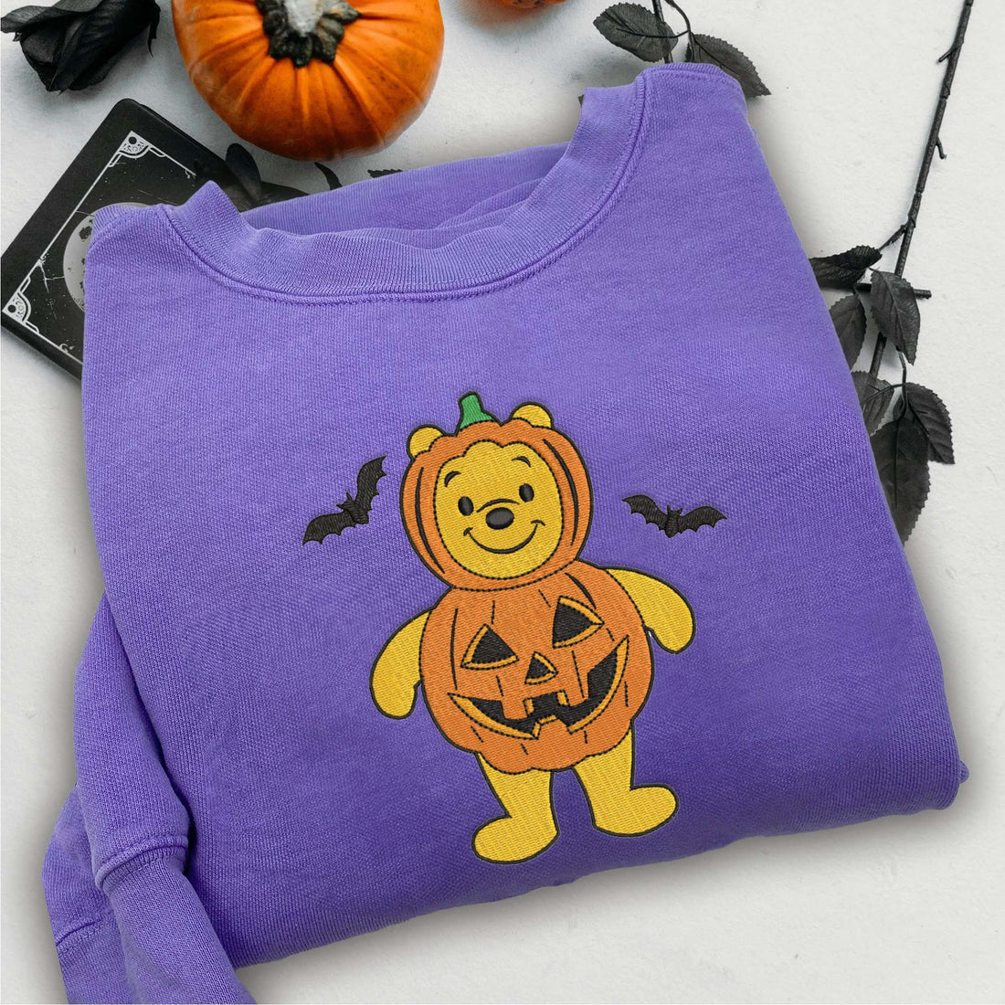 Pumpkin Bear Halloween Sweatshirt, Halloween Embroidery Sweatshirt HLW_M426