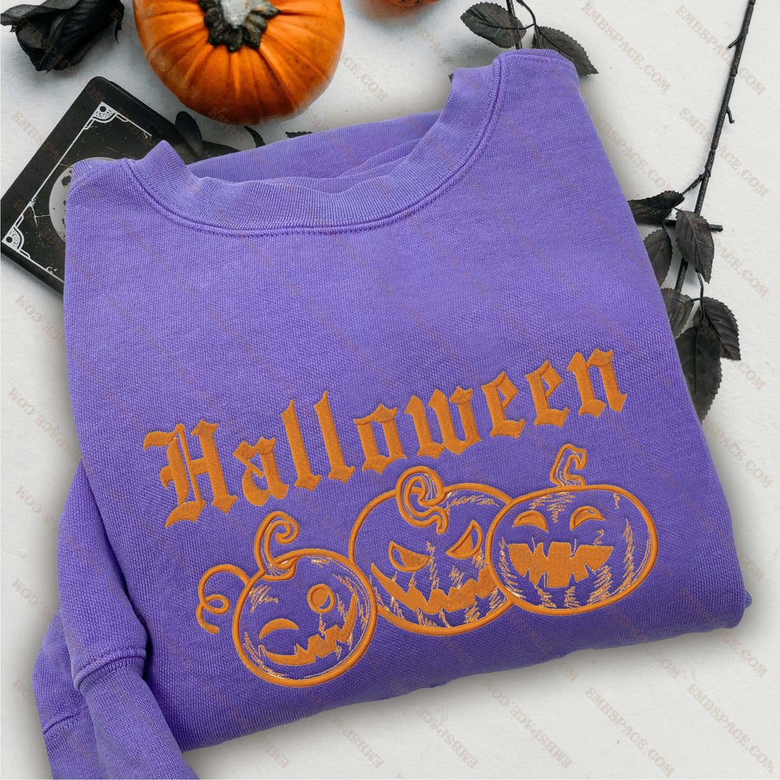 Pumpkins Trio Halloween Embroidery Sweatshirt, Halloween Embroidery Sweatshirt HLW_M1700