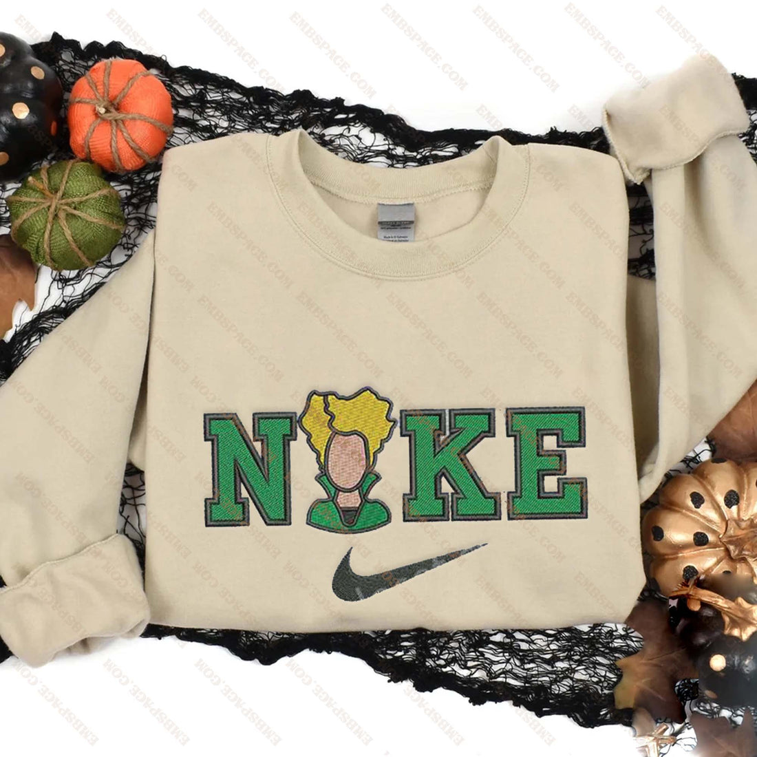 N Green Witch Halloween Embroidery Sweatshirt, Halloween Embroidery Sweatshirt HLW_M1933