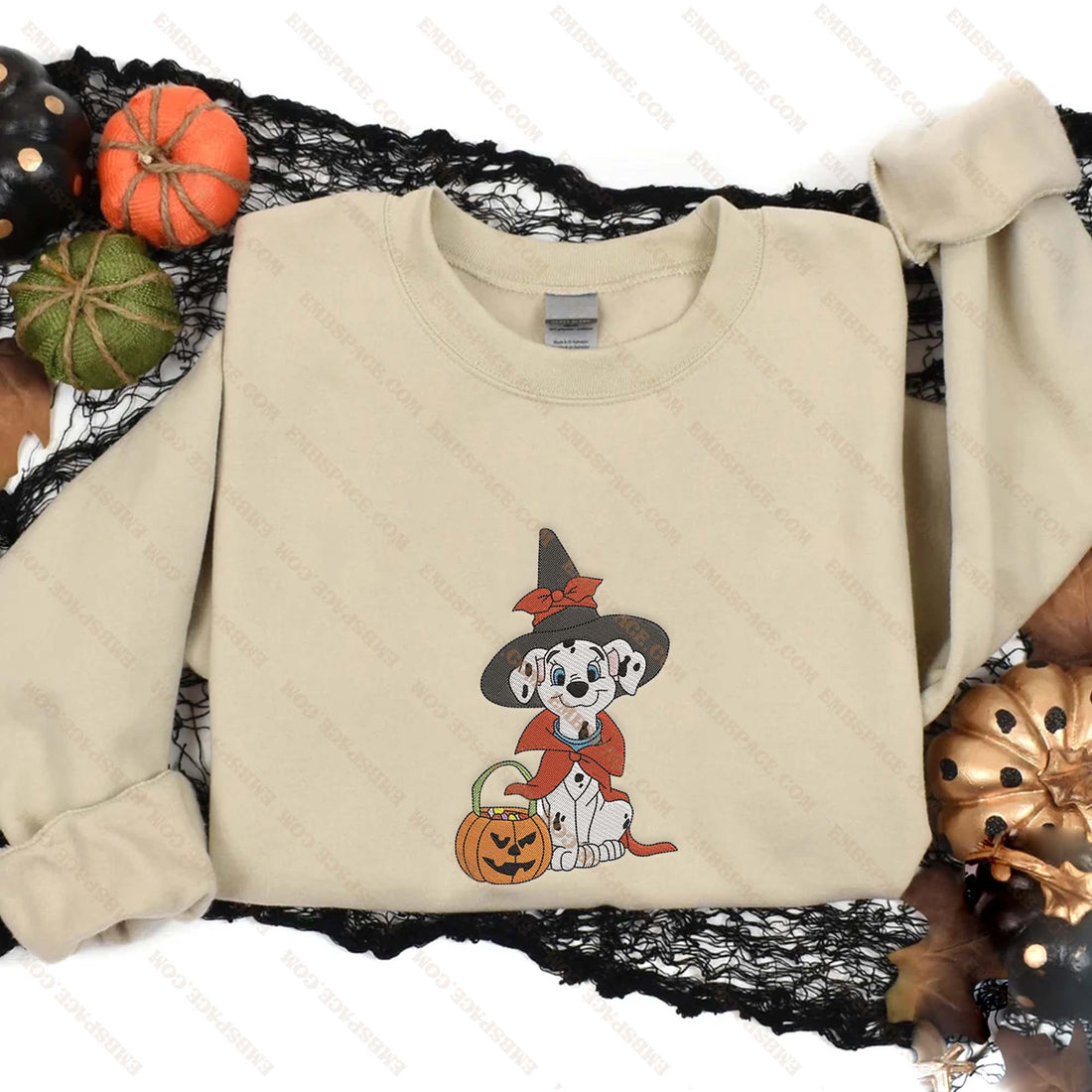 Witch Dog with Pumpkin Halloween Embroidery Sweatshirt, Halloween Embroidery Sweatshirt HLW_M1802